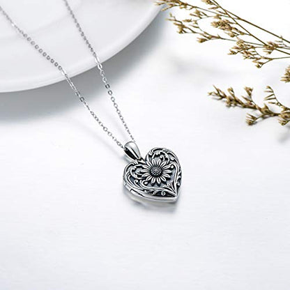 SOULMEET Personalized Silver Locket Necklace That Holds Pictures Photo Keep Someone Near to You, Memorial Custom Lockets Necklaces Letters Engraving for His Her - color: A-Sunflower-Black, style: Locket+Custom Photo
