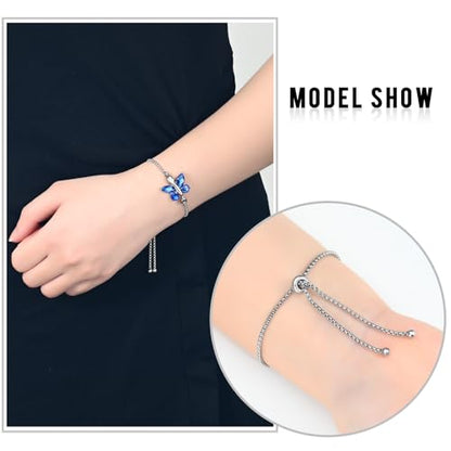 constantlife Crystal Butterfly Cremation Bracelet for Ashes for Women Stainless Steel Pendant Urn Keepsake Adjustable Wristband Bangle Memorial Jewelry Gift - color: Customize