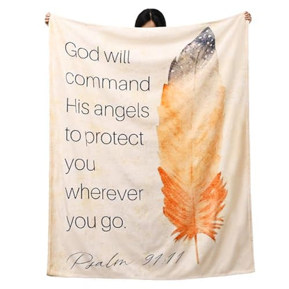 LeaMea Christian Gifts for Women,Christian Blanket with Feathers,Religious Gifts for Women,Birthday,Christmas,Inspirational Gift for Friend,Sister,Soft Throw Blankets 60'' x 80'' - size: 60'' x 80''