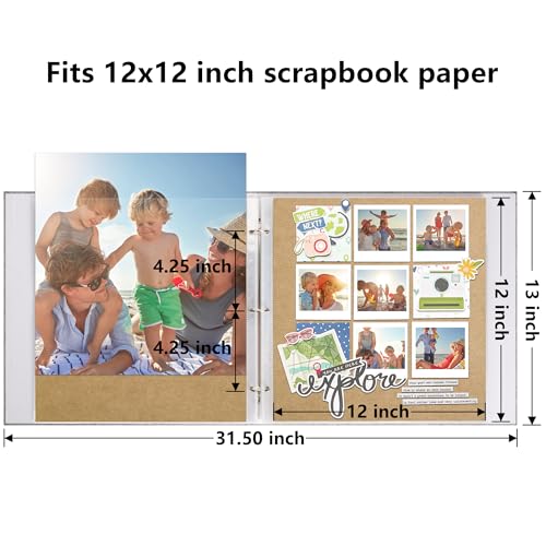 Vienrose Scrapbook Photo Album,12x12 Inch,3 Ring Binder,Off White,100 Pages | Linen Cover Scrapbook, 50 Plastic Sleeves, 100 Blank Black Inner Pages for Wedding Birthday Travel Baby - color: Beige, size: 12 X 12 IN 50 Sheets