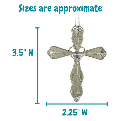 BANBERRY DESIGNS Sympathy Cross Ornament In Loving Memory, Bereavement Cross Gift for Loss of Loved One, Filigree Heart Shaped Jeweled Metal Memorial Hanging Ornament, 3.5 Inch