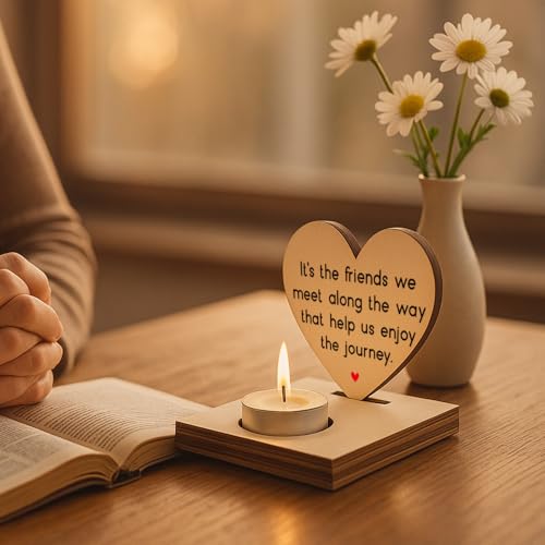 Heart Shaped Wooden Tealight Candle Holderwith Inspirational Quotes, Memorial Friends Appreciation Gifts, Rustic Wooden Candle Holder for Birthday, Christmas, Farewell SLZ22 - color: Daughter