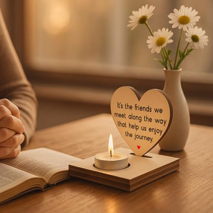 Heart Shaped Wooden Tealight Candle Holderwith Inspirational Quotes, Memorial Friends Appreciation Gifts, Rustic Wooden Candle Holder for Birthday, Christmas, Farewell SLZ22 - color: Daughter