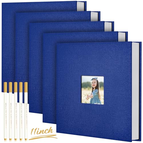 Jetec 5 Pcs 11 x 10.6 Inch Large Photo Album Self Adhesive,Blue - color: Blue