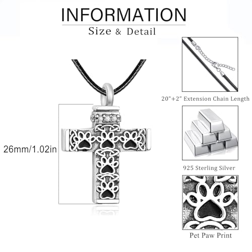 Dreamboat Pet Urn Necklace for Dog Cat Ashes 925 Sterling Silver Paw Print Cremation Keepsake Pendant Celtic Knot Memorial Jewelry Gifts for Women Men - style: 02A-Cross (Silver)