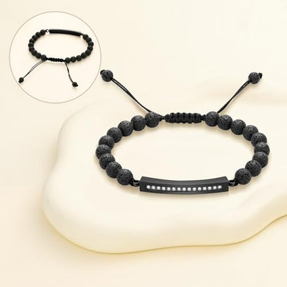 Oinsi Lava Rock Bracelet With Tube Memorial Urn Jewelry For Ashes Of Loved Ones Keepsake Cremation Bracelet Women Men Adjustable Length - color: Black (Crystal Cube)