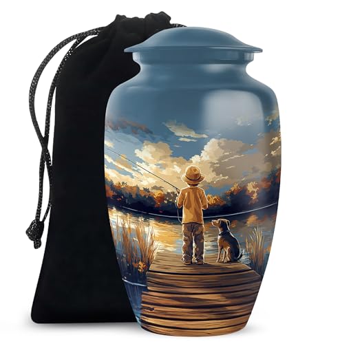 Fishing Cremation Urns for Human Ashes, Fisherman Burial Urn for Ash, Memorial Gift for Father, Medium, Blue, 6 Inch - color: Fishing Urn -2, size: Medium-6Inch
