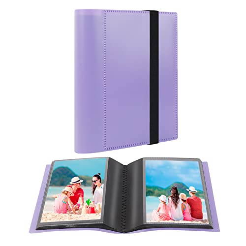 Aevdor Small 4x6 Photo Album, 64 Pockets, Black Pages, Elastic Band,Purple | Compact 4x6 Photo Book for Family, Wedding, Baby, Travel, Postcards and Recipe Cards. One Album is Included - color: Purple