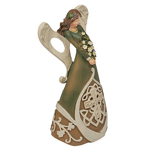 7" Luck of The Irish Woodcut Inspirational Angel Figure with Celtic Cross