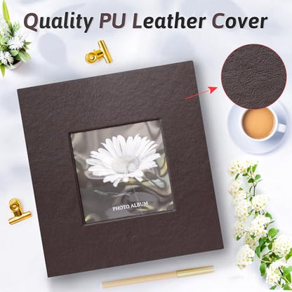 Popotop Photo Album 4x6 100 Photos with Writing Space, Leather Cover Album with Display Picture Window, Photo Book for Wedding Family Baby Gift - color: Coffee, size: 100 Pockets