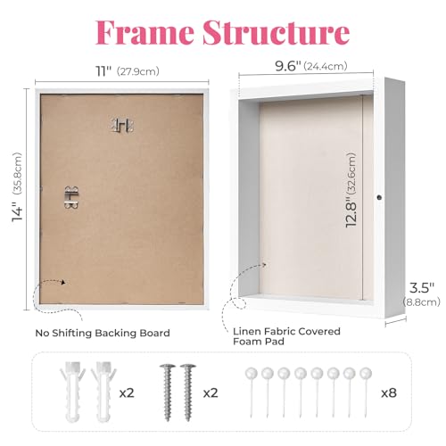 HOUSE DAY 11x14 Deep Shadow Box Frame with Linen Back, Pins, White - color: White, size: 11x14