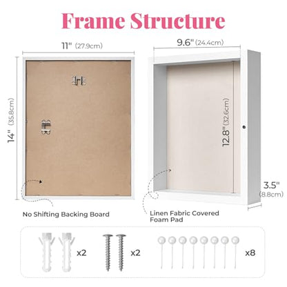 HOUSE DAY 11x14 Deep Shadow Box Frame with Linen Back, Pins, White - color: White, size: 11x14