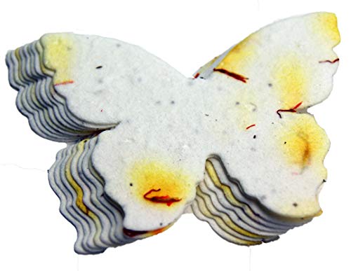 Of The Earth Handmade Paper - Wildflower Seed Paper Butterfly Shape - Large 3" - Set of 24 (07s Safflower) - color: 07s Safflower