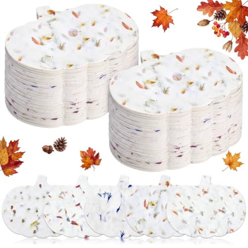 Dunzoom 50 Pcs Plantable Seed Paper Tags Wildflower,Pumpkin Shape - style: Pumpkin Shape