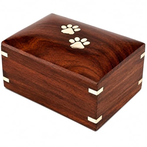Paw Print Pet Memorial Keepsake Cremation Urns for Ashes Pet Urn Wood Keepsake Box Urns for Cat Dogs Ashes | Cat Memorials (5 x 3 x 2.5) - size: 5 x 3 x 2.5