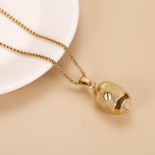 America Football Urn Necklace For Ashes For Men Stainless Steel Rugby Cremation Jewelry Hold Human Ashes Keepsake Neckace Engravable Memorial Of Loved Ones - color: Gold