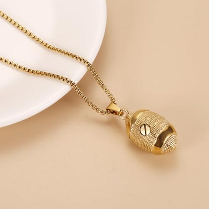 America Football Urn Necklace For Ashes For Men Stainless Steel Rugby Cremation Jewelry Hold Human Ashes Keepsake Neckace Engravable Memorial Of Loved Ones - color: Gold