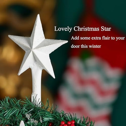 Retro Adjustable Cast Iron Wreath Holder Stands for Display | Free Standing Wreath Holder, Floor Wreath Hanger Stand for Christmas Fireplace Decor, White Star
