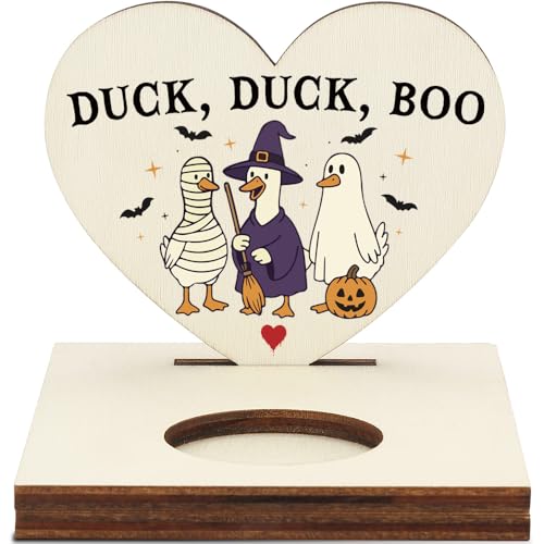 Halloween Duck Heart Plaque “Duck Duck Boo”, Funny Spooky Cute Wall Decor, Gothic Animal Halloween Sign, Novelty Gift for Duck Lovers, LMM21 - color: Duck Duck Boo