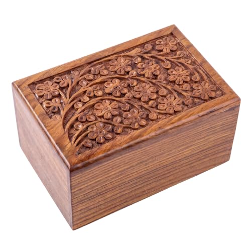 Rosewood Cremation Urn for Human Ashes, Tree of Life, Large 180 lb | Hand-carved solid sheesham rosewood, screw-locked sliding base, engraving available, holds up to 180 lb - color: Rosewood Tree of Life, size: Large (180 lb)
