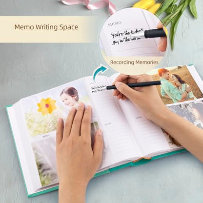 Photo Album Hold 200 4x6 Photos with Memo Writing Space (Green) | Faux Leather Picture Book Fits 4x6 Photo, 200 Pockets Great for Wedding Family Holidays - color: Grass Green