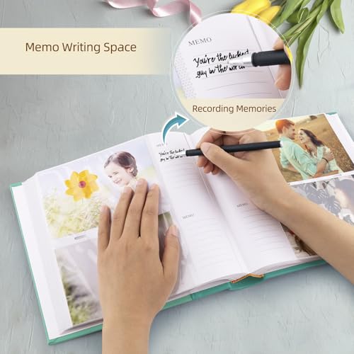 Photo Album Hold 200 4x6 Photos with Memo Writing Space (Green) - color: Grass Green