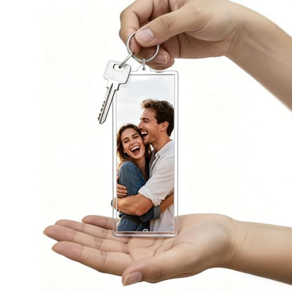 Acrylic Photo Keychain Bulk Set - Double Sided Picture Frame Keychain Holder - size: 2 x 6 Inch