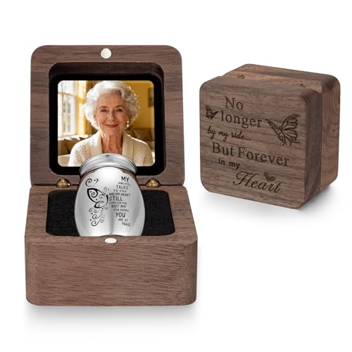 SOITIS Personazlied Wooden Gift Box for Ashes, Small Urns for Human Ashes Keepsake, 1.57 Inches Stainless Steel Mini Urns for Ash, Cremation Urns for Women Men, Funeral Burial Holder - color: Custom-square+butterfly