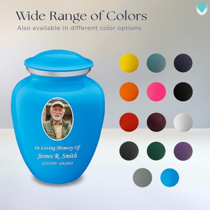 Geturns Embrace Adult Personalized Picture Cremation Urns for Human Ashes I Large Photo Racing Blue Funeral Urn for Men and Women I 200 lbs - color: Racing Blue