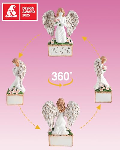 GoGnome Angelic Embrace - Resin Angel Figurine with Bouquet and Heart Accents Decorative Base - A Gift to Express Unwavering Love, Remembrance, Sympathy, Comfort Healing for Women Girls (Angel)