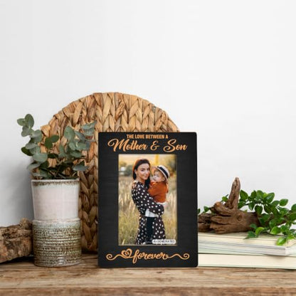 Mother Gift from Son, The Love Between A Mother & Son is Forever Photo Frame, Holds 4 x 6 Inch Photos, Farmhouse Wooden Picture Frames Gifts, Mother's Day Gifts C1 - color: BlackC
