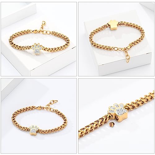 zeqingjw Urn Bracelet for Pets Ashes Pet Cremation Jewelry Stainless Steel Paw Print Pet Memorial Bracelet Pet/Dog's/Cat's Ashes Keepsake for Women Men - color: Gold