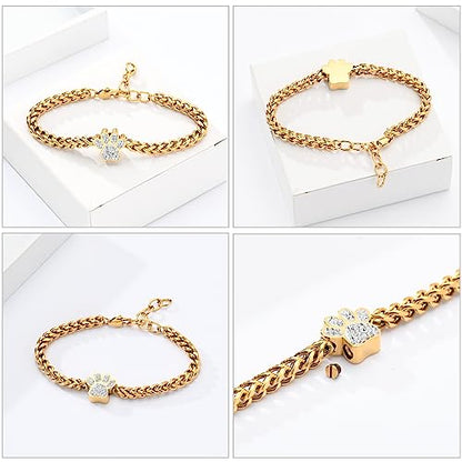 zeqingjw Urn Bracelet for Pets Ashes Pet Cremation Jewelry Stainless Steel Paw Print Pet Memorial Bracelet Pet/Dog's/Cat's Ashes Keepsake for Women Men - color: Gold