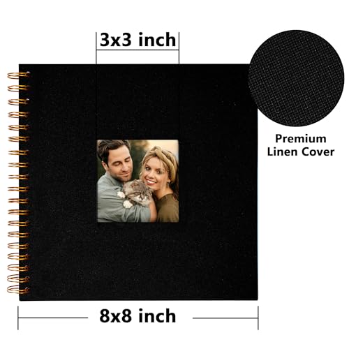 Vienrose 8x8 Inch Scrapbook DIY Small Hardcover Kraft White Pages Scrapbook Photo Album Linen Cover Scrap Book Photo Albums Scrapbooking Supplies Kit for Couple Family Wedding Travel Black - color: Black, size: 8 Inch 20 Sheets