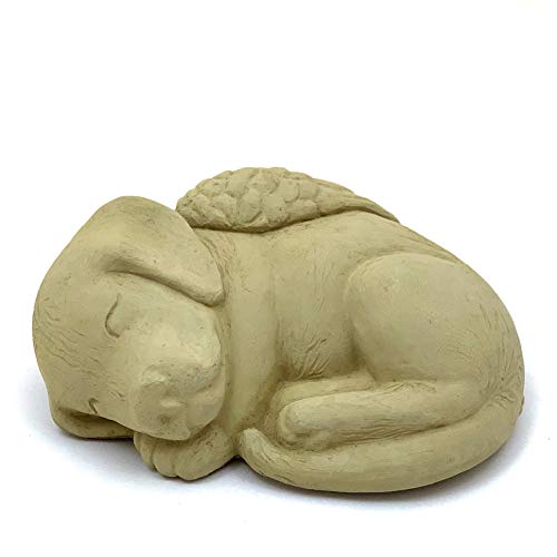 Sleeping Dog with Wings: Durable Solid Stone Pet Memorial Statue. Unique Home Décor, Garden Accent. Sealed for Outdoors. Handcrafted USA. (Old Stone/tanish)