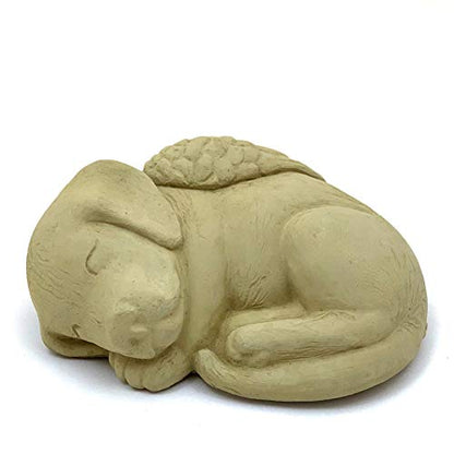 Sleeping Dog with Wings: Durable Solid Stone Pet Memorial Statue. Unique Home Décor, Garden Accent. Sealed for Outdoors. Handcrafted USA. (Old Stone/tanish)