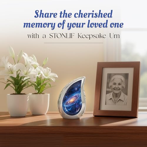 Deep Cosmos Teardrop Keepsake Cremation Urn for Human Ashes – Small Aluminum Memorial Burial Urn for Men & Women, Decorative Display - size: Small Teardrop