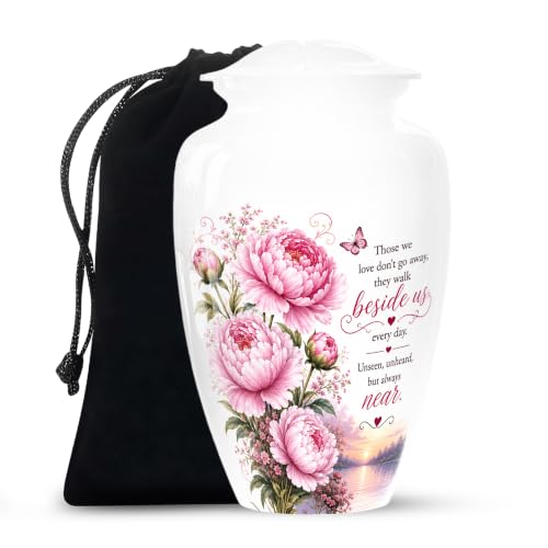 Flower Urns for Human Ashes Adult Female - Pink Butterfly Urn for Ashes | Pink Flower Urns for Human Ashes Adult Female Secure Screw Lid, Black Velvet Bag Holds Upto 200 Cubic Inches, Large 10 Inch - color: #15 Flower Urn, size: 10" Large Urn