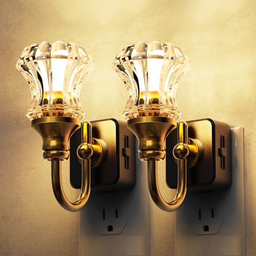 L LOHAS LED Night Lights Plug into Wall, 3000K Soft White | Floral Night Lights with Dusk to Dawn Sensor, 0-100lm Adjustable Brightness, for Hallway Bedroom Stairway - color: Gold Ring-StripeFlower 3000K, size: 2 Pack