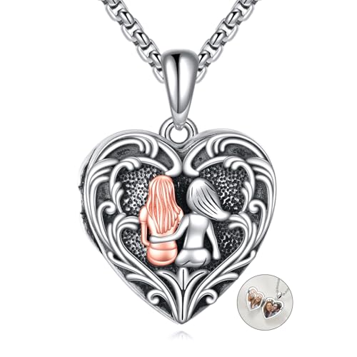 Personalized Heart Locket Necklace 925 Sterling Silver That Holds Pictures Photo Keep Someone Near to You Custom Lockets Necklaces Letters Engraving for His Her - style: Sisters locket only
