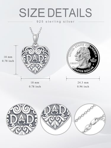 Midari Personalized Heart Locket Necklace That Hold 2 Pictures 925 Sterling Silver Oxidized Photo Necklace Memory Custom Photo Lockets Necklaces Jewelry Gifts for Family Women Lover Mom Dad - color: Father, style: Locket Only