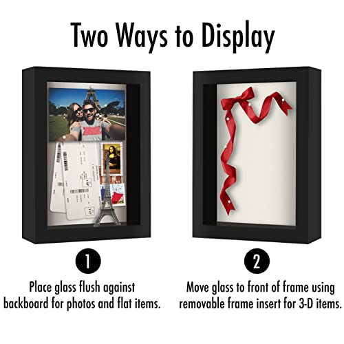 Americanflat 5x7 Shadow Box Frame with Shatter-Resistant Glass - Silhouette Collection - Small Shadow Box Display Case for Tabletop and Wall Display - Black with Soft Felt Back | Shatter-resistant glass, 1.5 inch interior depth, hangs vertical or horizont