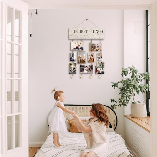 Family Picture Photo Display Board Collage Photo Hanging Display, Picture Board Wood Rustic Frames, Hanging Photo Display with Clips, Home Bedroom Wall Decor, The Best Things in Life are the People We Love