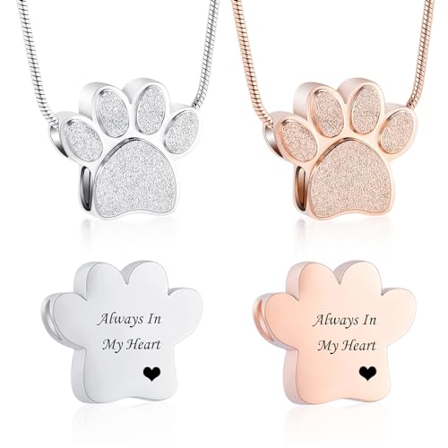 zeqingjw Pet Cremation Jewelry for Ashes Pendant Paw Print Pet Heart Urn Necklace Memorial Keepsake Jewelry for Pet/Dog's/Cat's Ashes - color: 2PCS Paw Print