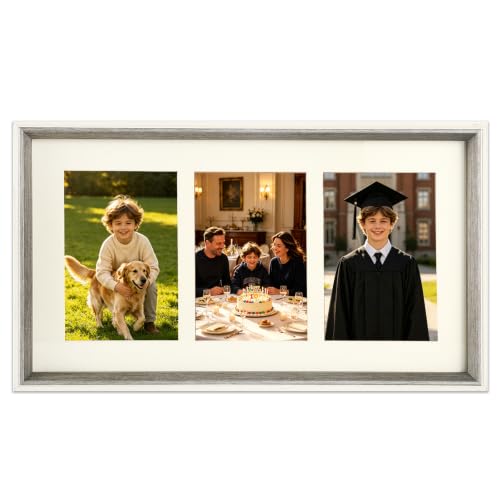8x16 College Triple Photo Frame with Tempered Glass, PS10-GYT6 - color: Grey, size: 8X16 inch