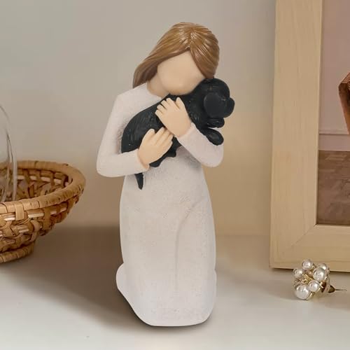 Loss of Dog Sympathy Gifts, Kneeling Girl Embracing Black Puppy Resin Figurine, Pet Bereavement Memorial Statue, Forever in My Heart Remembrance Keepsake for Grieving Pet Owners - color: Girl With Puppy