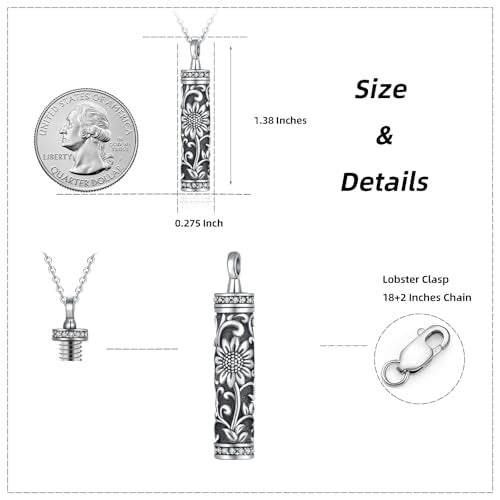 Sterling Silver Flower Tree Life Cremation Urn Necklace for Women - color: Cylin *Sunfl. 1 (Zir GP)