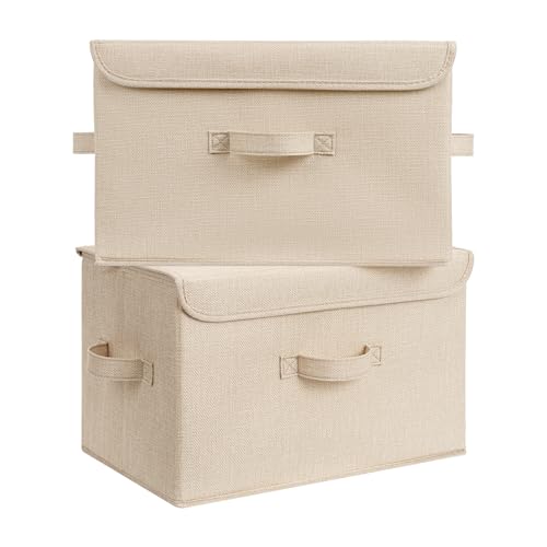GRANNY SAYS Memory Keepsake Storage Box, Fabric Storage Bins with Lids | Flip-Top Lid, Collapsible, Stackable, 3 Handles, Ideal for Closet Clothes Blanket Toys, Large, Khaki, 2-Pack - color: Khaki, size: Large-2 Pack