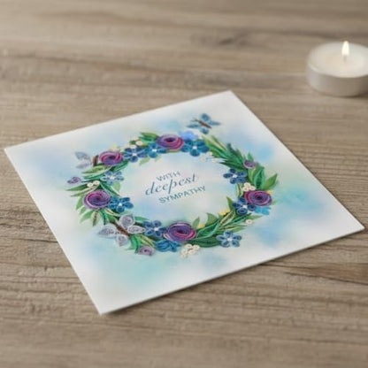Sympathy Card, Pet Memory Loss Memorial, Quilling Cards for Condolence, Grief, Thinking Of You (Rose and Violet Sympathy) - color: Rose and Violet Sympathy