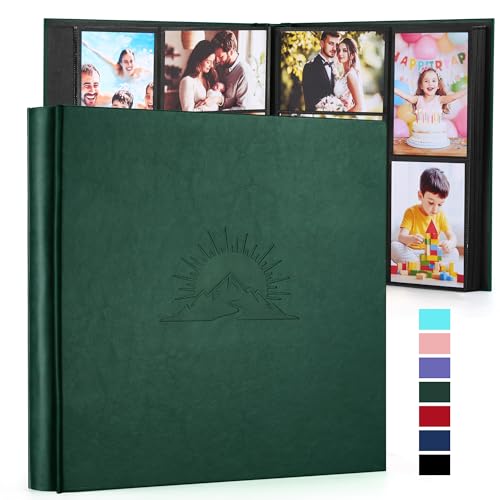 DazSpirit 4x6 Photo Album, 600 Pockets, Leather Cover with Slip-In Pages | Elegant Embossed High-Capacity Memory Book for Weddings, Baby Milestones, Travel, Anniversaries and Family, Dark Green - color: Dark Green, size: 600 Pockets